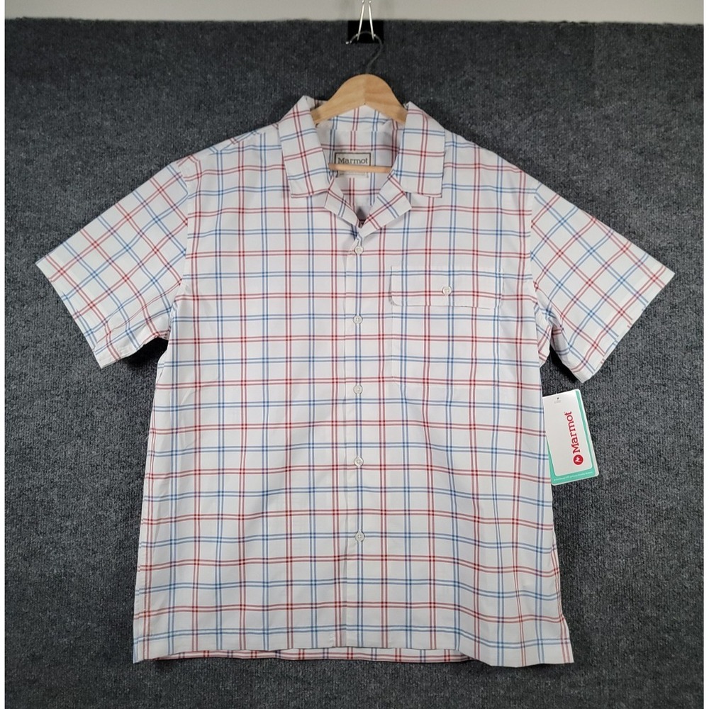 Marmot Air Exchange UPF 40 Plaid Short Sleeve Button Up Shirt Men Medium NWT $80